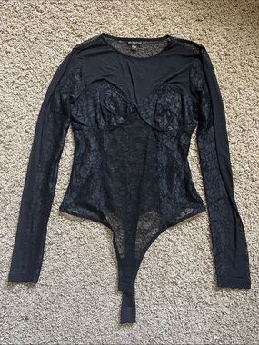 NWT Guess Black Lace Long-Sleeve Bodysuit